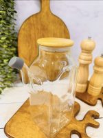 بطری روغن مربعی درب بامبو - Image 3