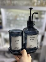 ست ۳ پارچه جامایع شیشه ای  مربعی سرمه ای