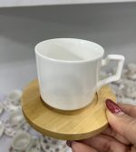 فنجان با نعلبکی بامبو قهوه خوری سفید
